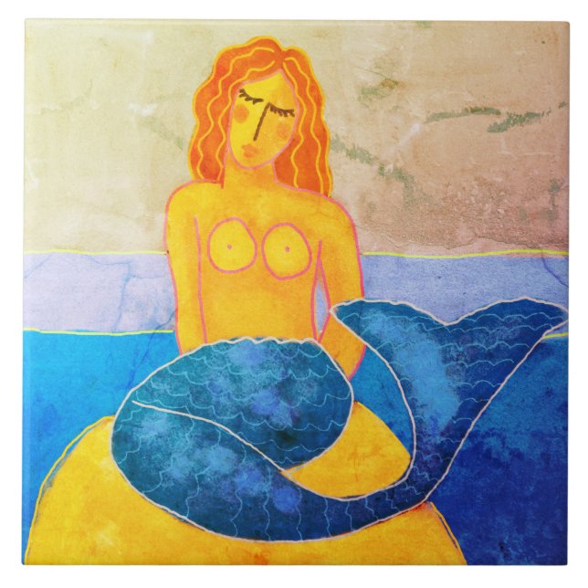 Funky Abstract Mermaid Painting Tile (Front)