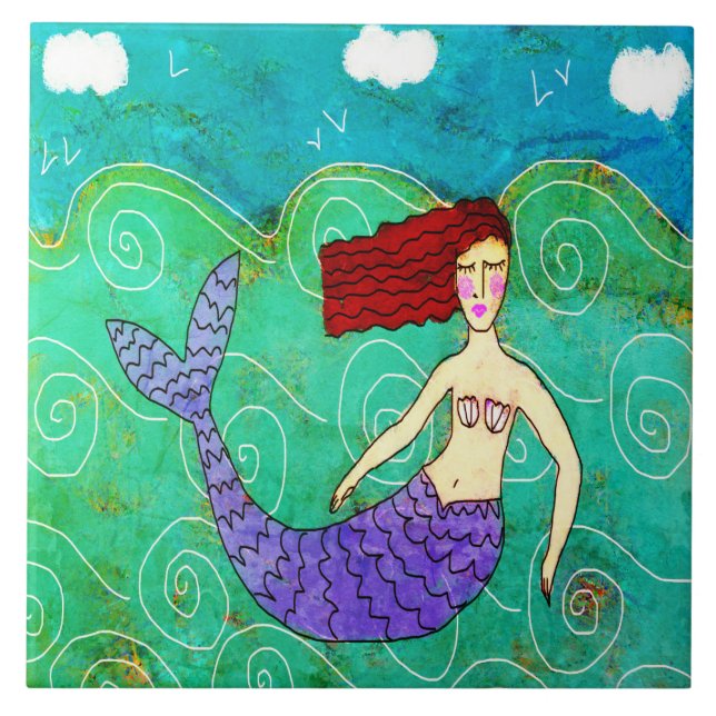 Funky Abstract Mermaid Painting  Tile (Front)