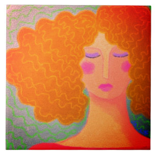 Funky Abstract Portrait of a Woman Ceramic Tile