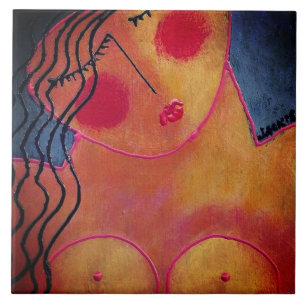 Funky Abstract Portrait of a Woman Ceramic Tile