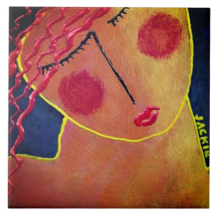 Funky Abstract Portrait of a Woman Ceramic Tile