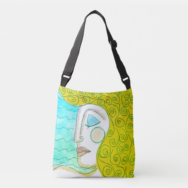 Funky Abstract Portrait of a Woman Crossbody Bag (Front)