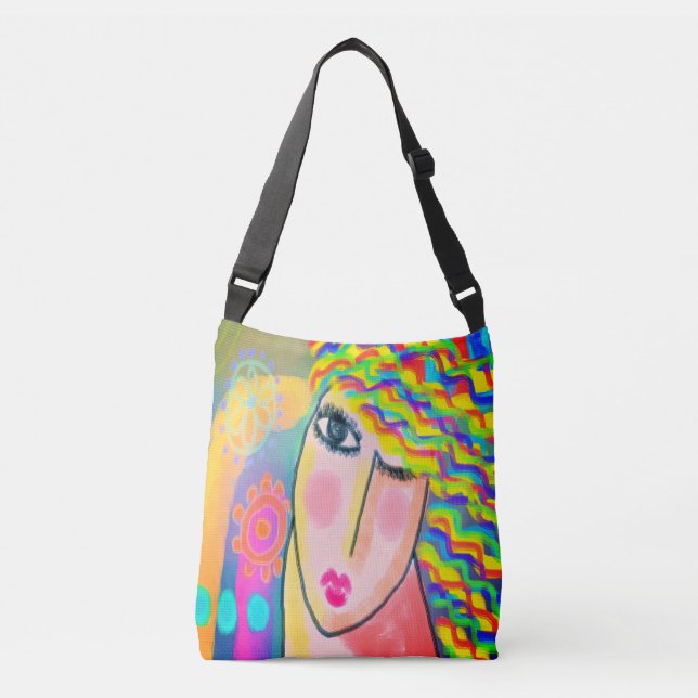 Funky Abstract Portrait of a Woman Crossbody Bag (Front)