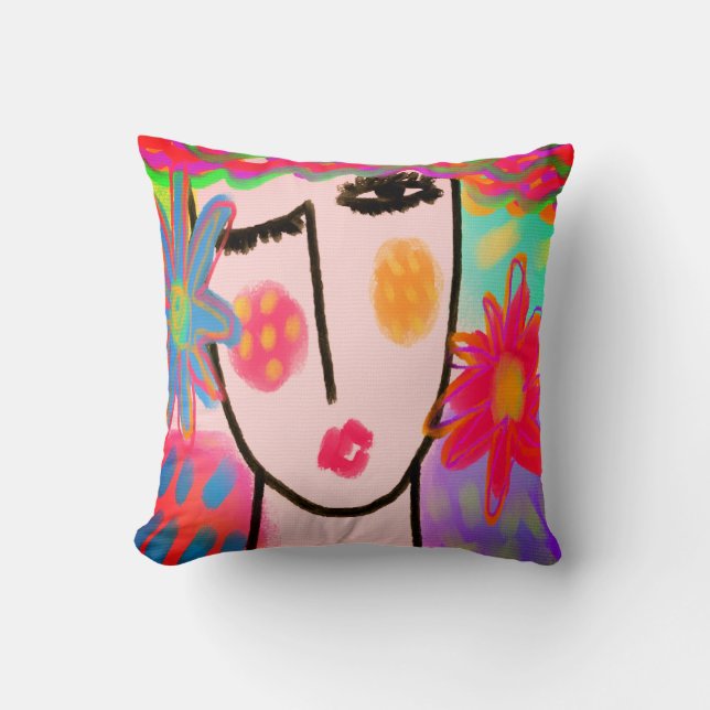 Funky Abstract Portrait of a Woman Cushion (Front)
