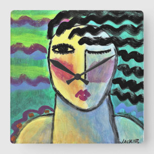 Funky Abstract Portrait of a Woman Square Wall Clo Clock