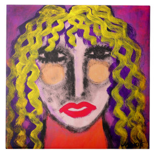 Funky Abstract Portrait of a Woman Tile