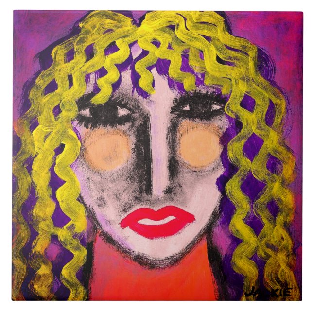 Funky Abstract Portrait of a Woman Tile (Front)