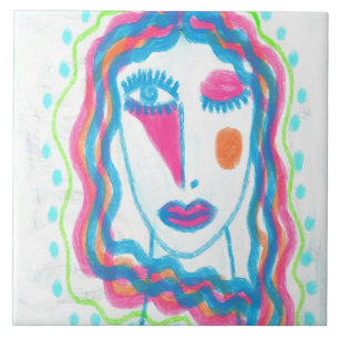 Funky Abstract Portrait of a Woman Tile