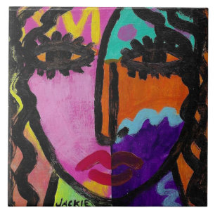 Funky Abstract Portrait of a Woman Tile