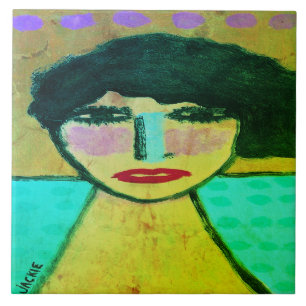 Funky Abstract Portrait of a Woman Tile