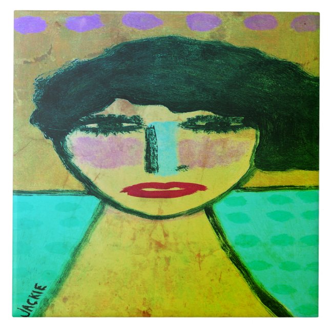 Funky Abstract Portrait of a Woman Tile (Front)