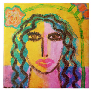 Funky Abstract Portrait of a Woman Tile