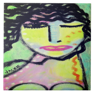 Funky Abstract Portrait of a Woman Tile
