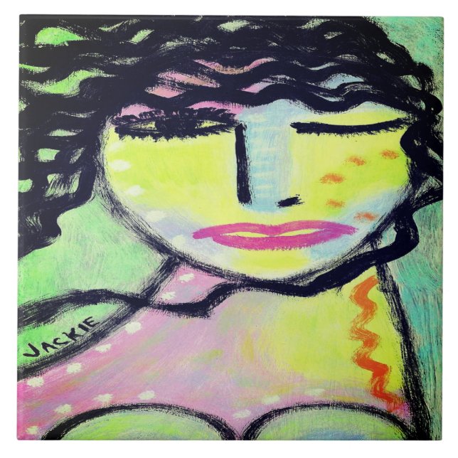 Funky Abstract Portrait of a Woman Tile (Front)