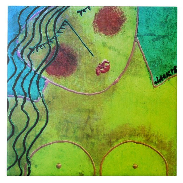 Funky Abstract Portrait of a Woman Tile (Front)