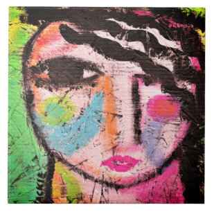 Funky Abstract Portrait on OSB Board Tile