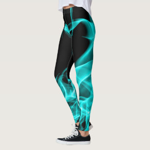 Funky Abstract Teal Blue Smoke Flumes Leggings