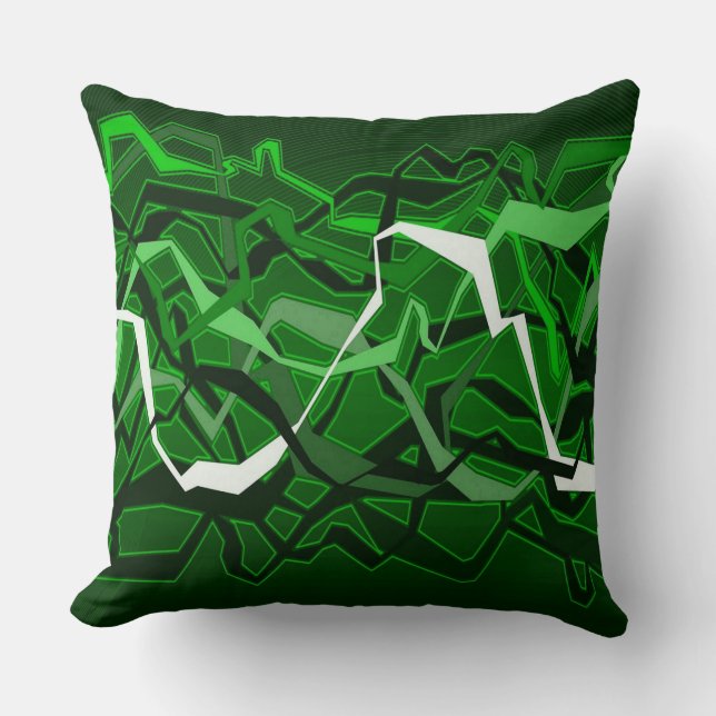 Funky Abstract Waves Green Throw Pillow (Front)