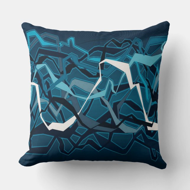 Funky Abstract Waves Teal Throw Pillow (Front)