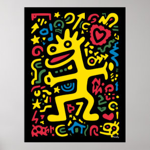 Funky Alien Dragon Yellow – Neon Pop Art Creature Poster