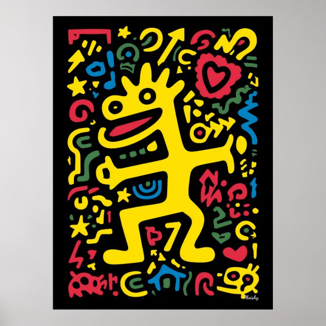 Funky Alien Dragon Yellow – Neon Pop Art Creature  Poster (Front)