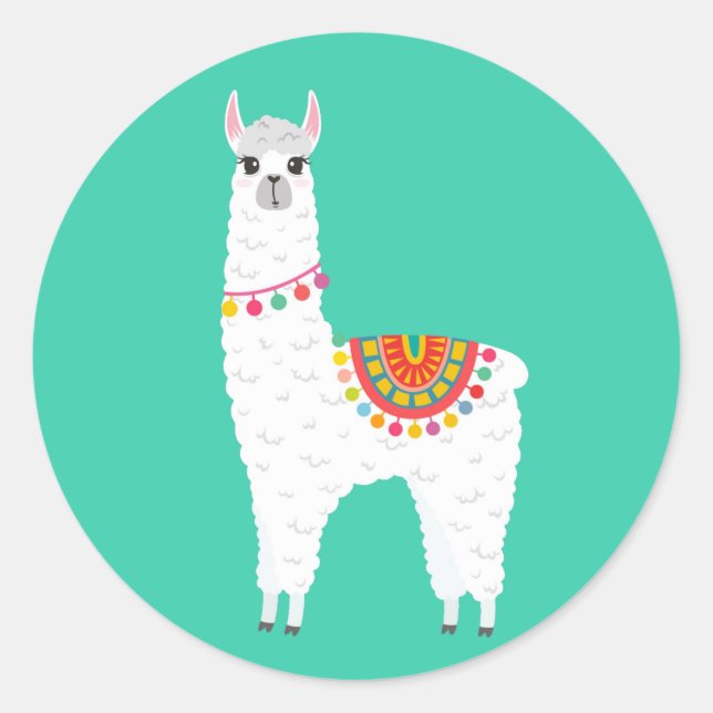Funky Alpaca llama drama cute animal Classic Round Sticker (Front)