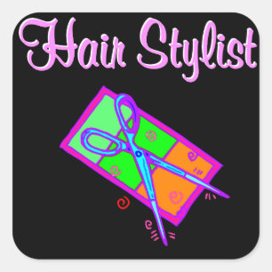 FUNKY AND COOL HAIR STYLIST AND BEAUTICIAN SQUARE STICKER