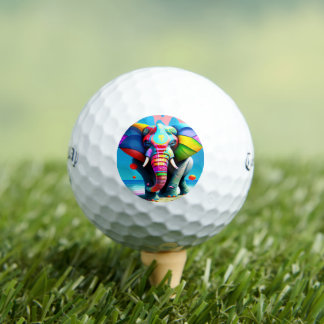 Funky and Playful Rainbow Elephant Print  Golf Balls