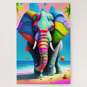Funky and Playful Rainbow Elephant Print Jigsaw Puzzle