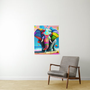 Funky and Playful Rainbow Elephant Print Tapestry