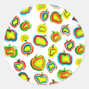 Funky apple watercolor fruit design classic round sticker