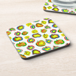 Funky apple watercolor fruit design coaster