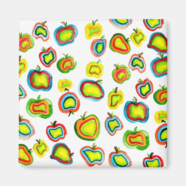 Funky apple watercolor fruit design magnet (Front)