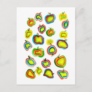Funky apple watercolor fruit design postcard