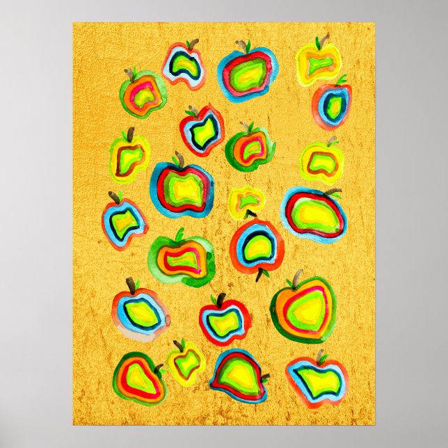 Funky apple watercolor fruit design poster (Front)