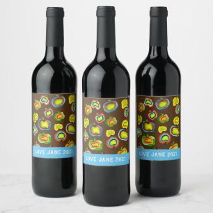 Funky apple watercolor fruit design wine label