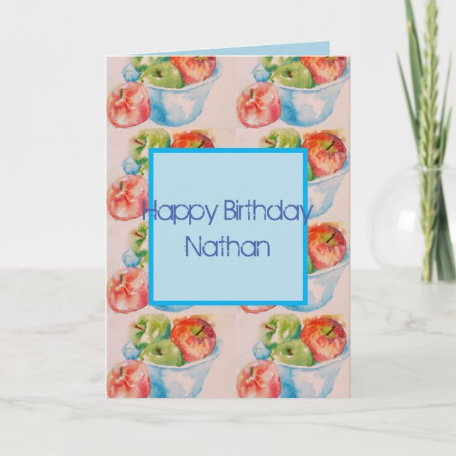 Funky Apple Watercolour Painting Birthday Card (Front)