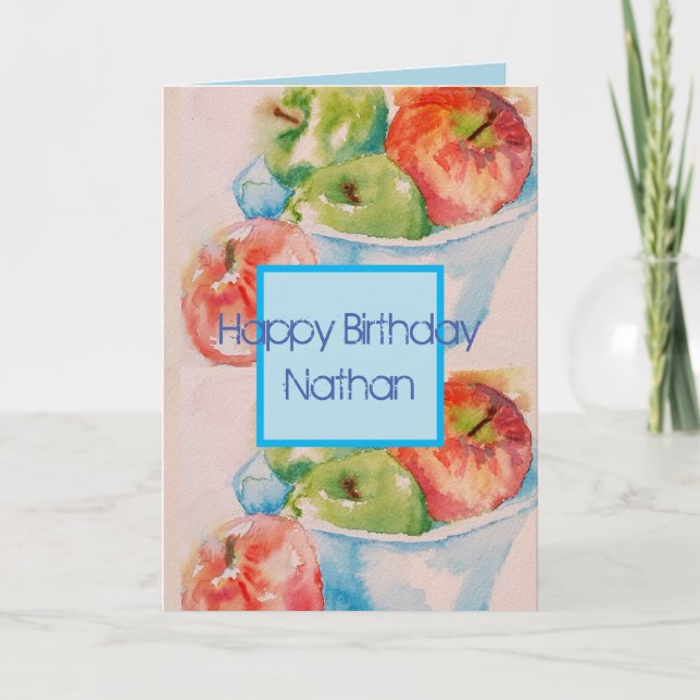 Funky Apple Watercolour Painting Birthday Card (Front)