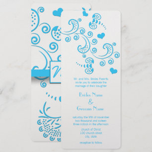 Funky Aqua Blue Butterfly or Bumble Bee Wedding Invitation