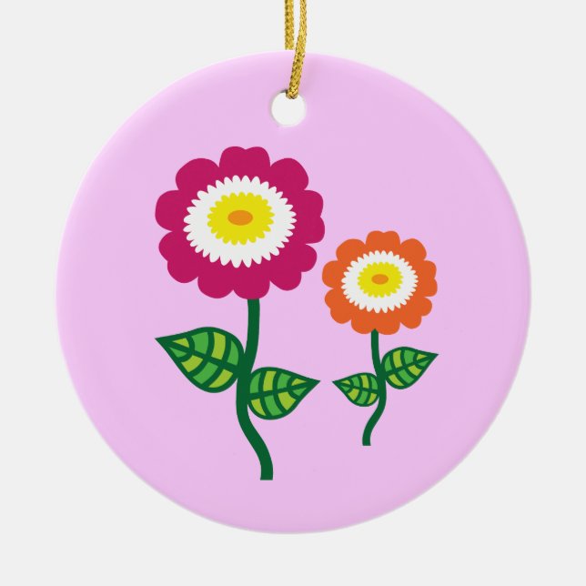 Funky Art Flowers Ceramic Tree Decoration (Front)