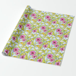 Funky Art Nouveau Watercolor Floral Pattern Wrapping Paper