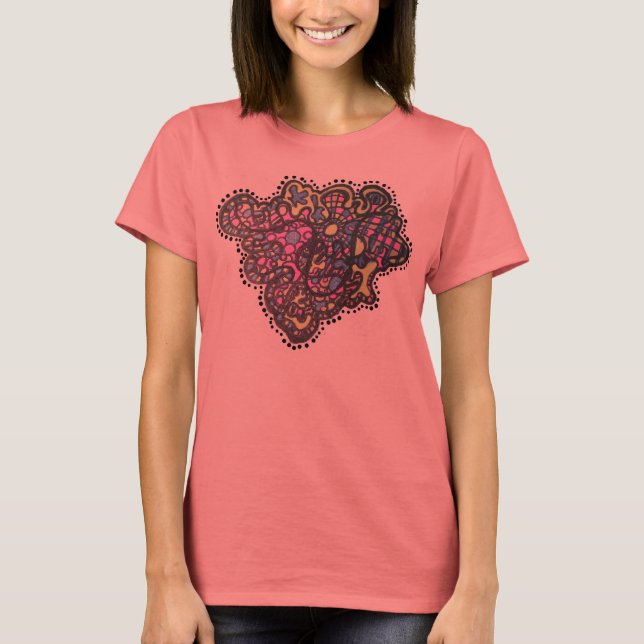 Funky Art T-Shirt Ringer Tee Drawing Colourful (Front)