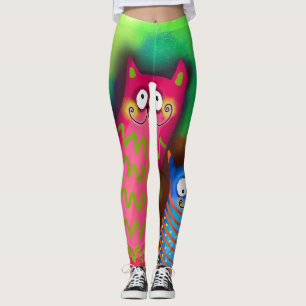 Funky Artsy Colourful Cat Lover Leggings