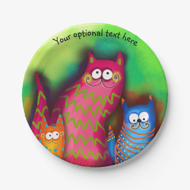 Funky Artsy Colourful Cat Lover Paper Plate (Front)
