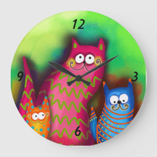 Funky Artsy Colourful Cat Wall Clock
