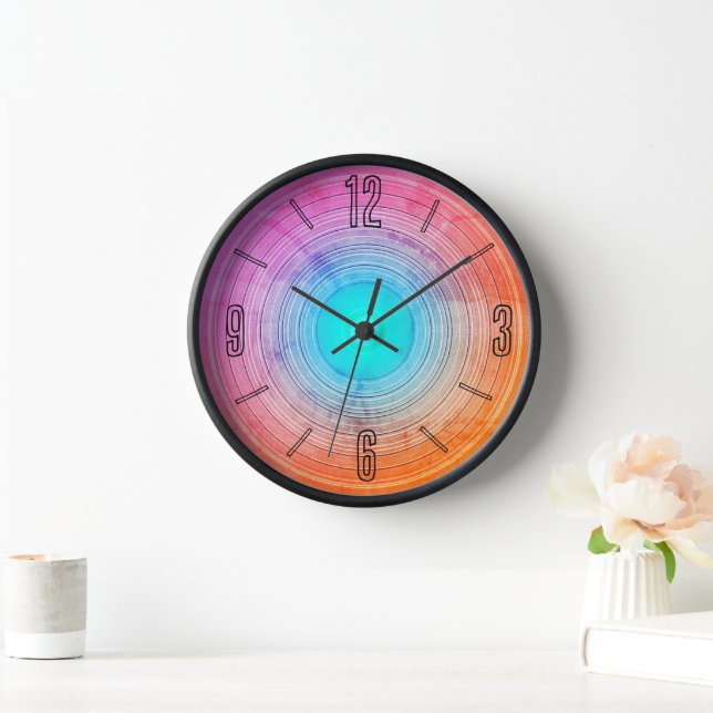 Funky Arty Cerise Pink Aqua Designed Wall Clock (Home)
