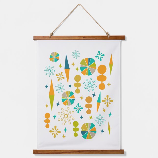 Funky Atomic Age Shapes Starburst Midcentury Hanging Tapestry (Front)
