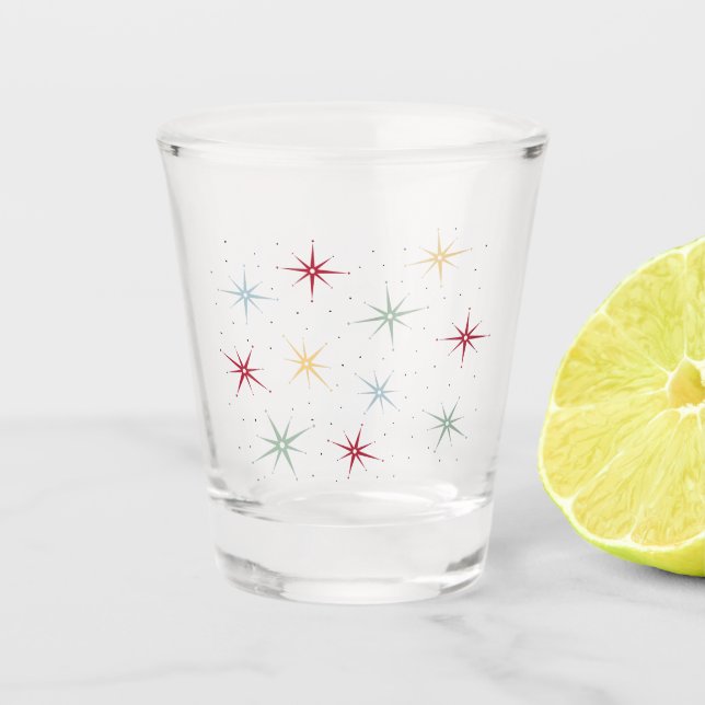 Funky Atomic Age Starburst Mid Century Retro Shot Glass (Front)