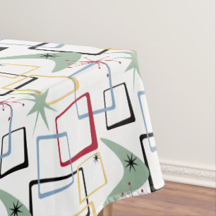 Funky Atomic Boomerangs Stars Squares Mid Century Tablecloth