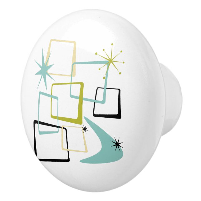 Funky Atomic Stars Boomerang Squares Mid-Century Ceramic Knob (Right)